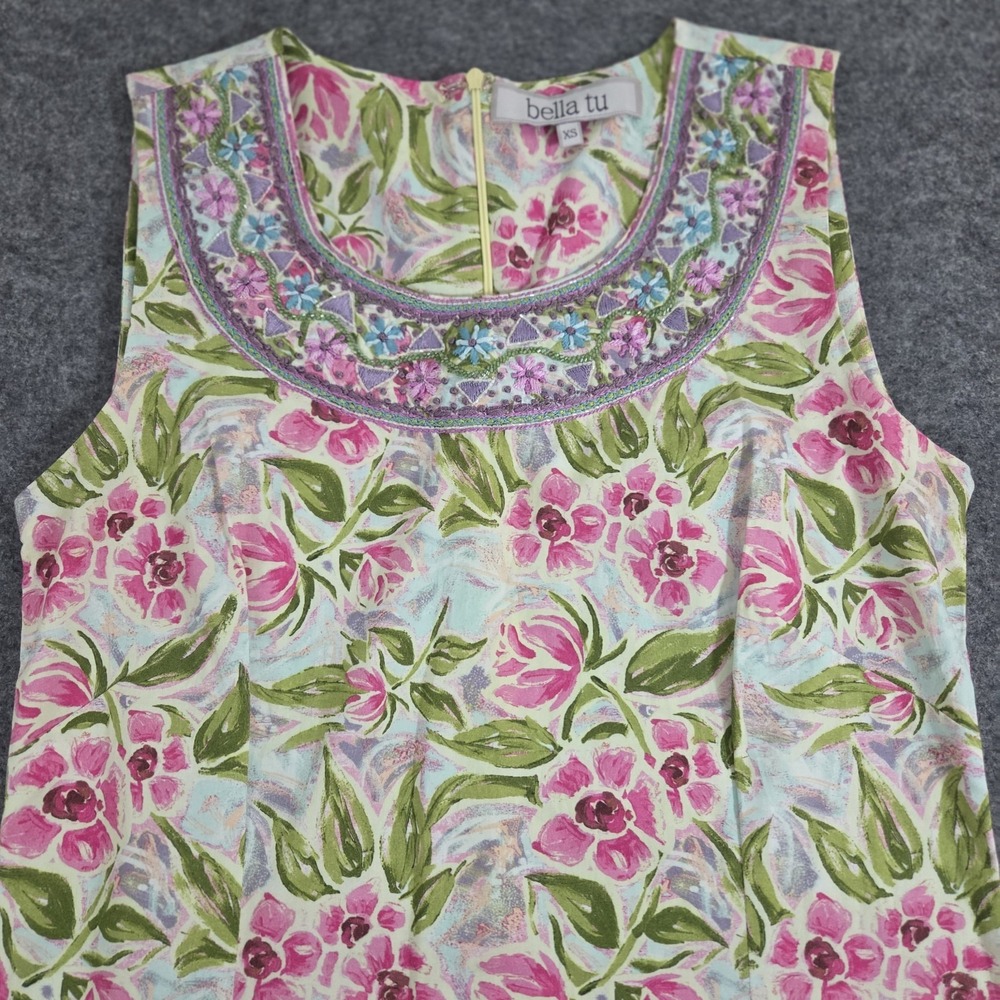 Bella Tu Dress XS Sleeveless Cotton Shift Embellished  Lightweight Boho Beach
